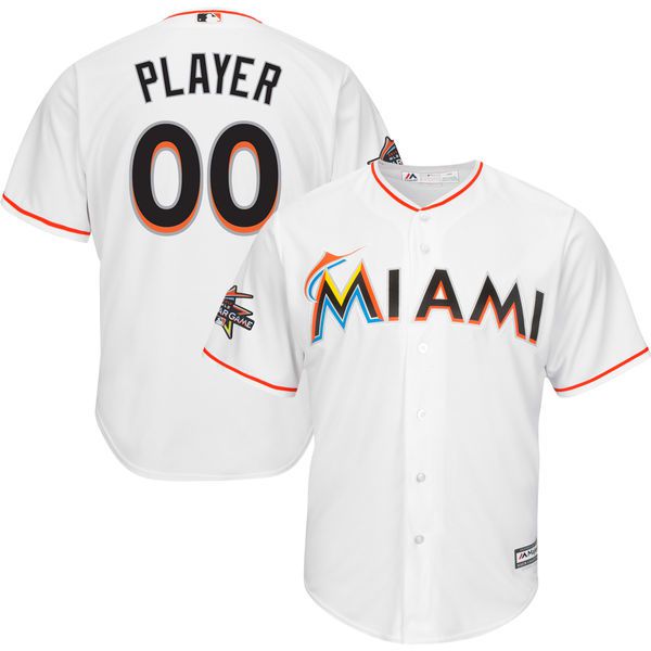 Men Miami Marlins Majestic White 2017 Cool Base Custom MLB Jersey with All-Star Game Patch->customized mlb jersey->Custom Jersey